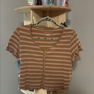 American Eagle Outfitters Tan Striped Crop Top